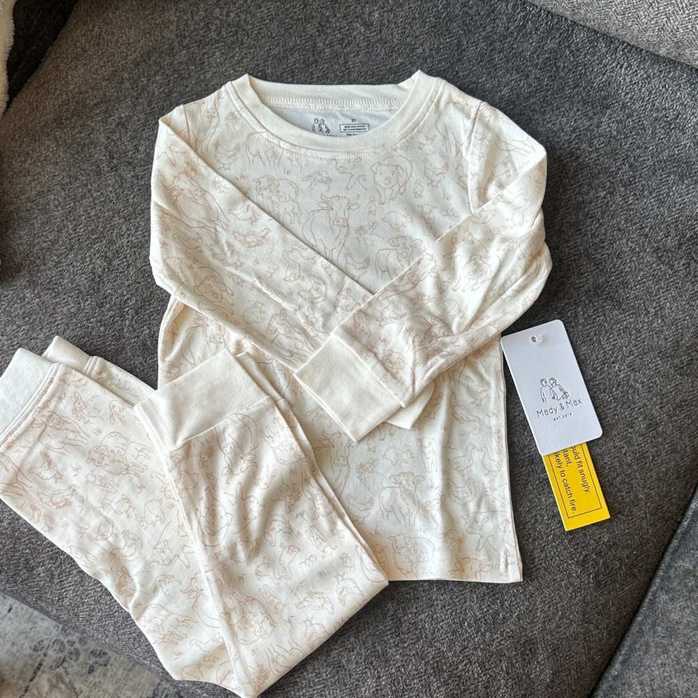 Cream Kids Animal-Print Pajama Set